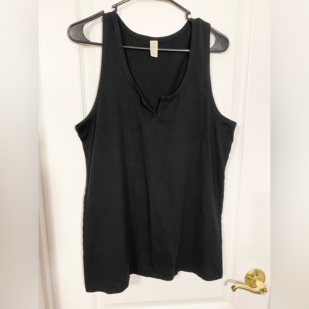 Alternative Apparel Split Neck Egyptian Cotton Tank Top Black Large